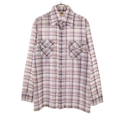 Chemise homme vintage années 70 Big E à onglet blanc à carreaux manches longues boutonnée occasion