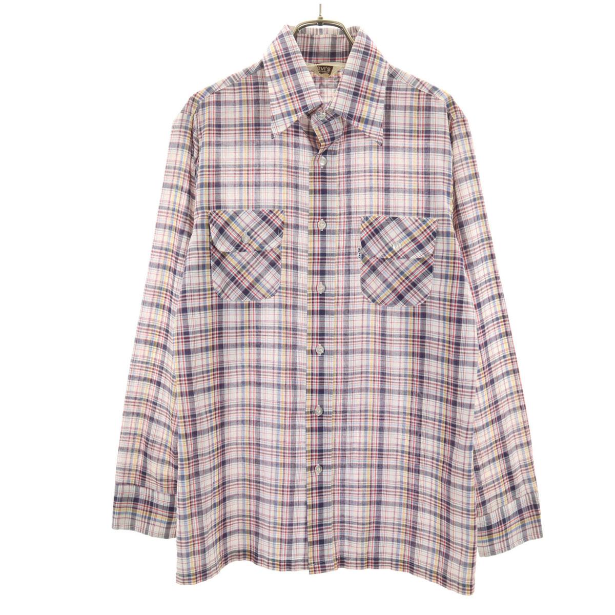 

Levi s 70s Vintage Big E White Tab Collar Check Pattern Long sleeve Button down shirt Men s Used