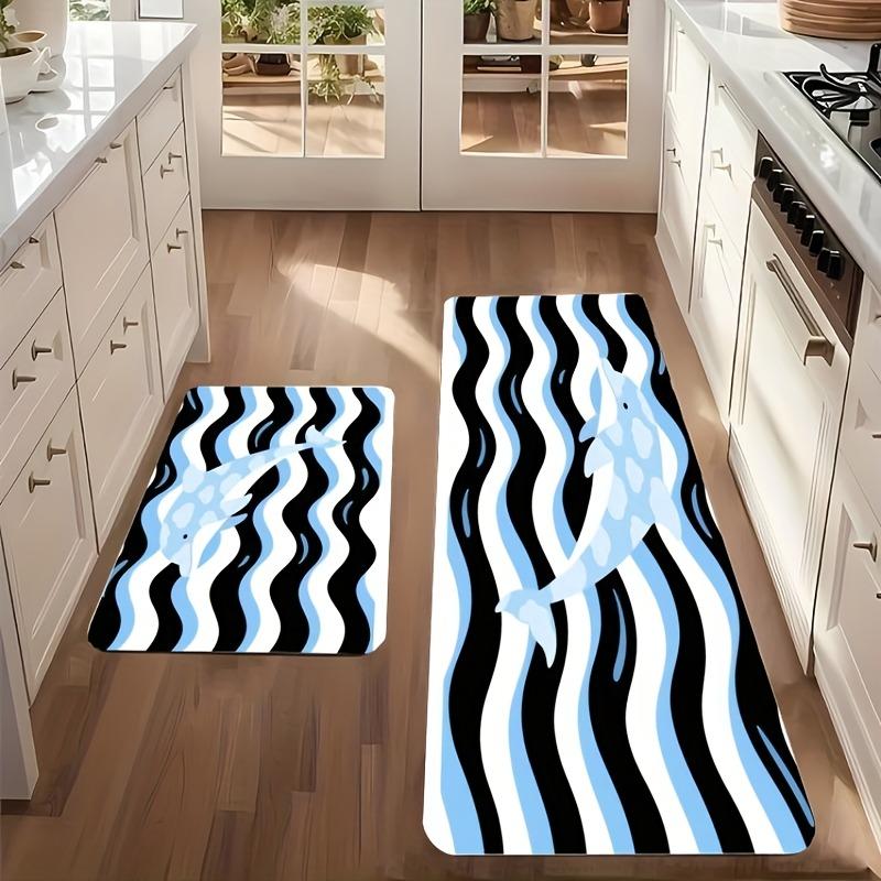 1PC Fish and Tilde  Pattern Kitchen Rug Non-Slip Door Mats Pop Design Bathroom Rug Bath Mat Carpet for Home Sink Laundry Decor