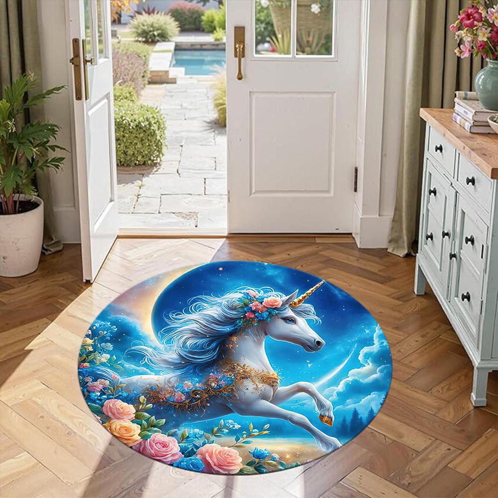 Unicorn5 Round Area Rug Design for Kitchen Foyer Hallway Study room Anti-slip Round Rug Decorate Offices Perfect Gift for Friends Family