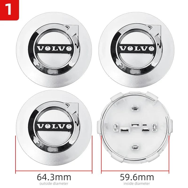 4Pcs 64mm Auto Wheel Center Caps for Volvo S40 S60 S80L XC60 XC90 V40 V50 V90 T6 - Premium Car Hub Cover Replacement Accessories