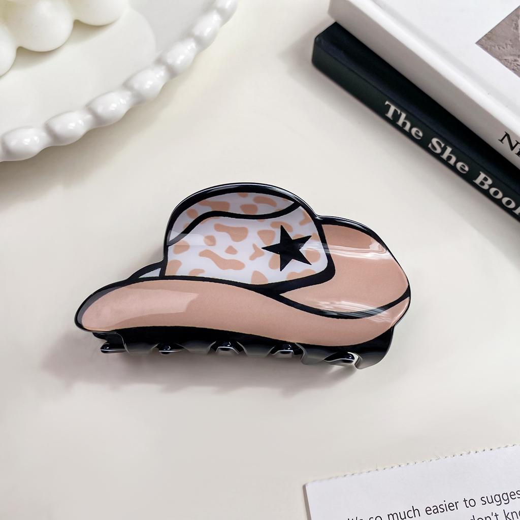 1pc New Acrylic Denim Cap Hair Clip for Women American Vintage Leopard Print Ponytail Clip Shark Clip