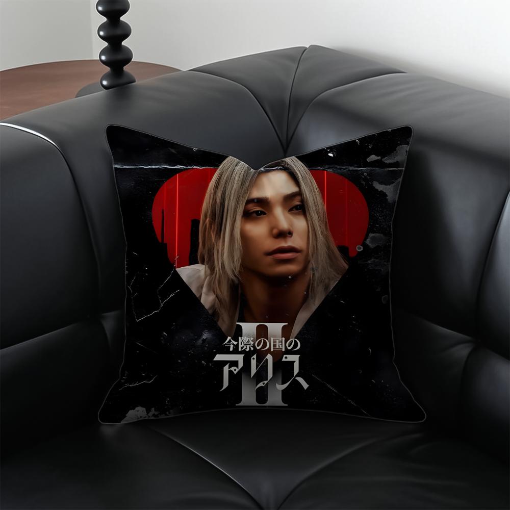 AAlice In BBorderland Cushion Cover Pillow Case Antidustmite Invisible Zipper Silky Short Plush Sofa Cushion