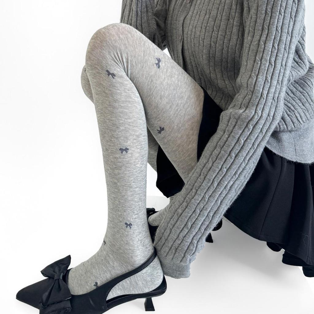 Grey Diamond Bow Embroidery Slimming Tights for Women