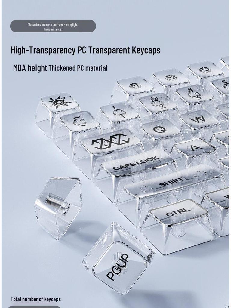 Transparent PC Keycaps Set: High-Transmittance Light-Transmitting Mechanical Keyboard Keycaps in White and Black with Crystal Finish