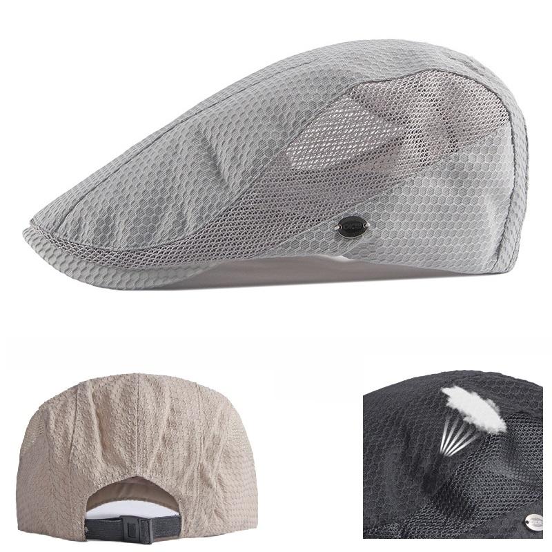 Men's Mesh Flat Cap Breathable Summer Newsboy Hat Beret Cabbie Ivy Gatsby for Driving Hunting