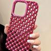 Plating Red Pearl Round Beads Heart Dissipation Case For For Iphone 16 Pro Max 17 Air 1 13 14 Hollow Out Phone Cover