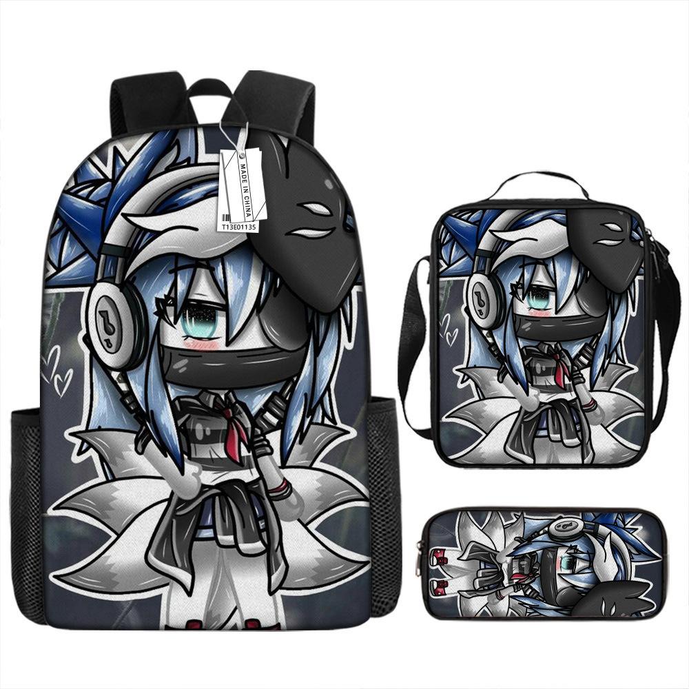 Classic Popular Funny Novelty Gacha 3D Printed 3pcs/Set Pupil School Bags Laptop Daypack Backpack Lunch Bag Pencil Case