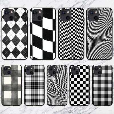 Černo-bílý šachovnicový kryt na telefon pro iPhone 13 12 11 XS X 8 7 6 Plus Mini Pro Max SE 2022 Černý kryt na telefon