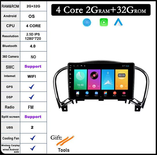

9-дюймовый 2.5D экран Android 14 авто мультимедиа навигация GPS авто радио видео стерео для Nissan Juke YF15 2010 2012 2013 2014