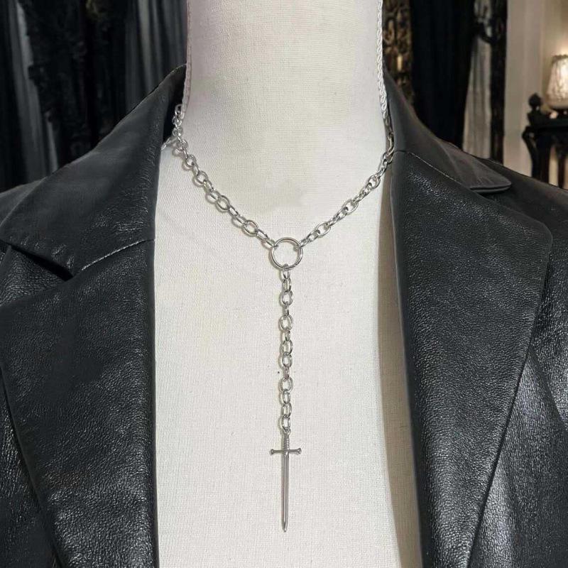Gothic Punk Cross Dagger Sword O-ring Lariat Chain Necklace