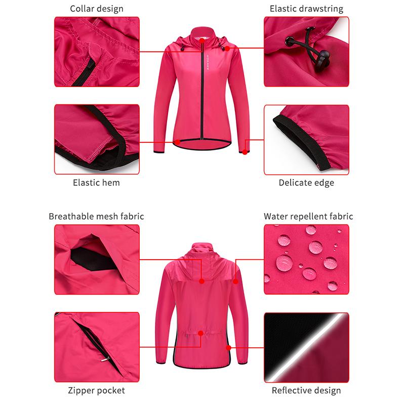 Wosawe Fahrradjacke für Damen, winddicht, mit Kapuze, Fahrrad-Reitjacke, Damen-Laufsportbekleidung