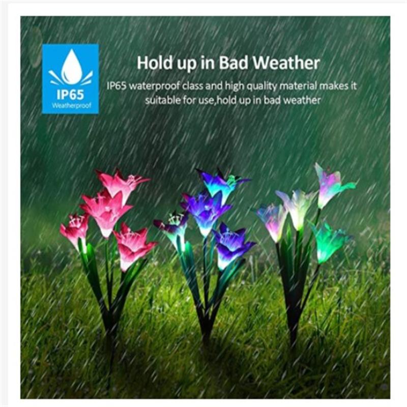 Outdoor Solar Lights With 4 Lily Flowers Ip65 Waterproof Adjustable For Garden Pathway Patio