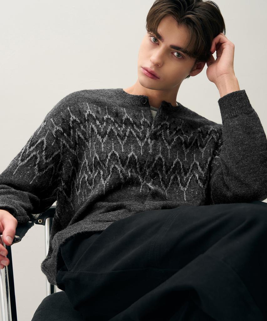 Draw Fit Wool Hairy Nordic Round Cardigan [M.Charcoal]