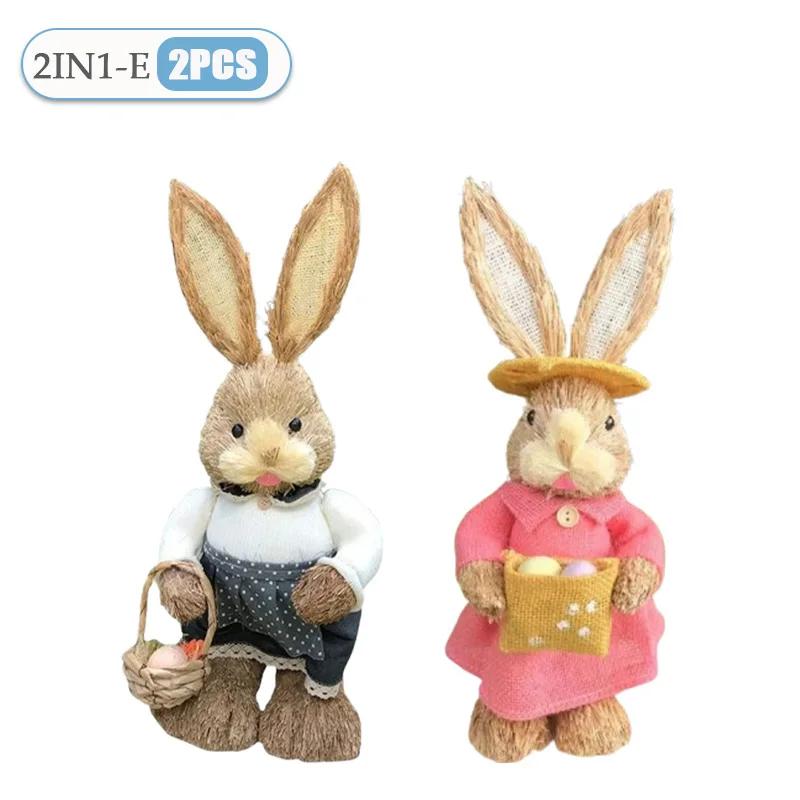 2PCS New Cute Straw Rabbits Bunny Decorations Easter Party Home Garden Wedding Ornament Photo Props Crafts 35cm Cute Home Decor