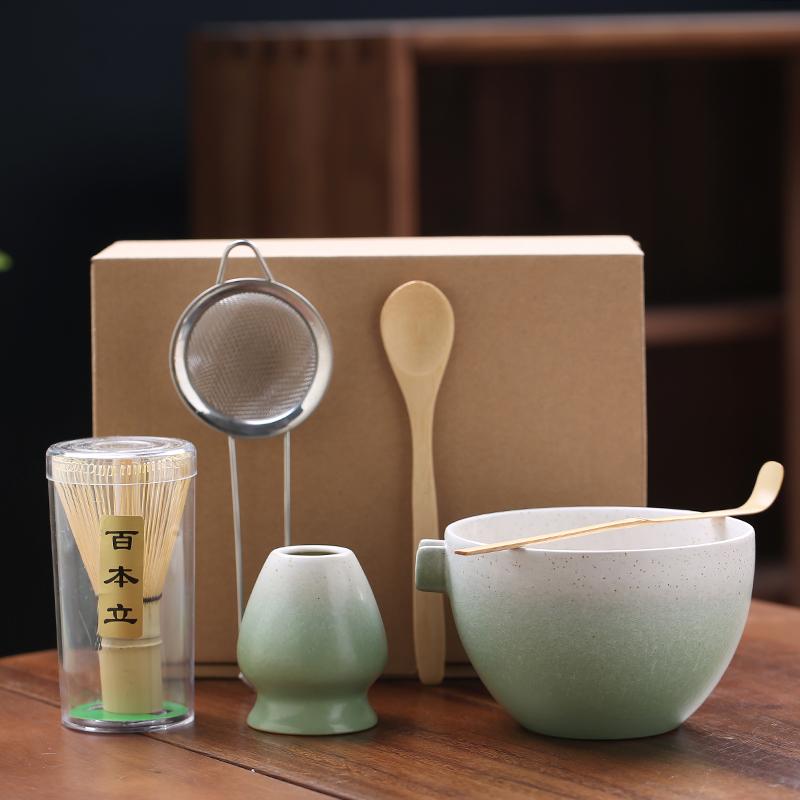 6PCS Japanese Matcha Set with Ceramic Bowl Bamboo Matcha Whisk Teaspoon Tea Sets with Strainer Tea Making Tools Accessories