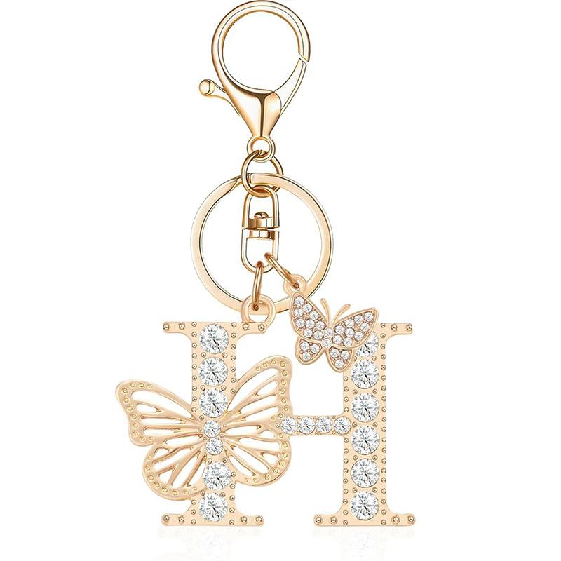 Exquisite Women Capital Letters Charms Keychain Initial 26 A-Z Butterfly Rhinestone Keyring Bag Decoration Pendant Girl Gift