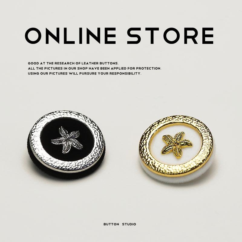 

5Pcs Starfish Flocking Metal Buttons Double-Sided Nylon Coat Gold And Silver Clothing Buttons Women S Clothing Jacket Buttons 2 #[18mm starfish flocking gold edge white]