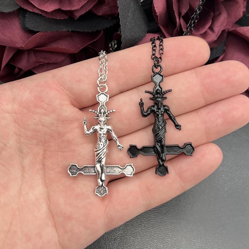 Goth Satanic Baphomet Inverted Cross Pendant Náhrdelník vzhůru nohama kříž Satan Démon Ďábel Lucifer šperky