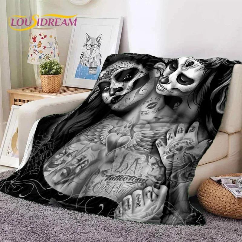 Skull Dead Girl 3D Gothic Horror Female Rose Soft Flannel Blanket for Beds Bedroom Sofa Picnic,Throw Blanket for Cover Leisure