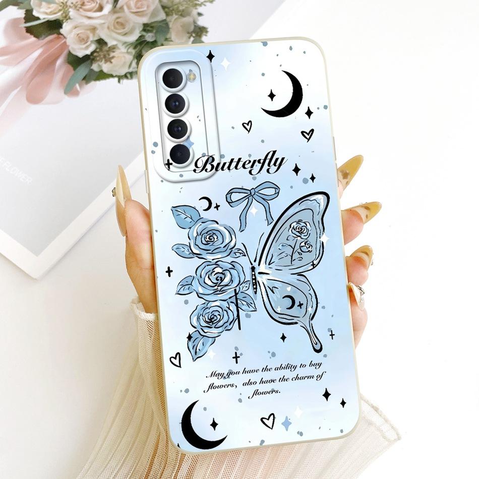 For OPPO Reno4 Pro / Reno4 Cute Cat Flower Cartoon Phone Case For Oppo Reno 4 4Pro 4G Shockproof Soft Silicone Bumpers