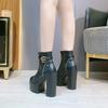 Módní dámské platformové kotníkové boty s přezkou a zipem, kulatá špička, motorkářské, z měkké kůže, robustní vysoké podpatky, boty, boty pro manželku, přítelkyni