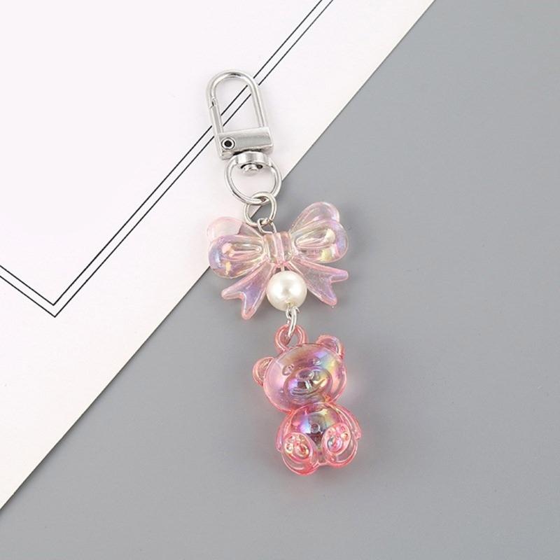 Adorable Bear Keychain Pendant Stylish Bowknot Keyrings Multifunctional Bag Pendant Key Holder Suitable for Couples