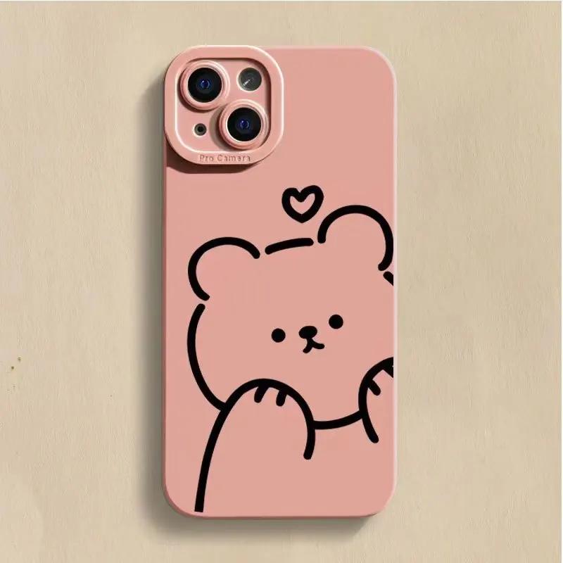 Minimalist Bear Silicone Phone Case For iPhone 16 15 14 13 12 11 Pro Max XS X XR 7 8 SE Back Cover Clear Funda