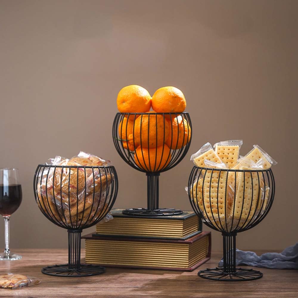 Decorative Fruit Basket, Wine Glass Shaped, Black A, Steel, 6.9x5.3x9 inches
