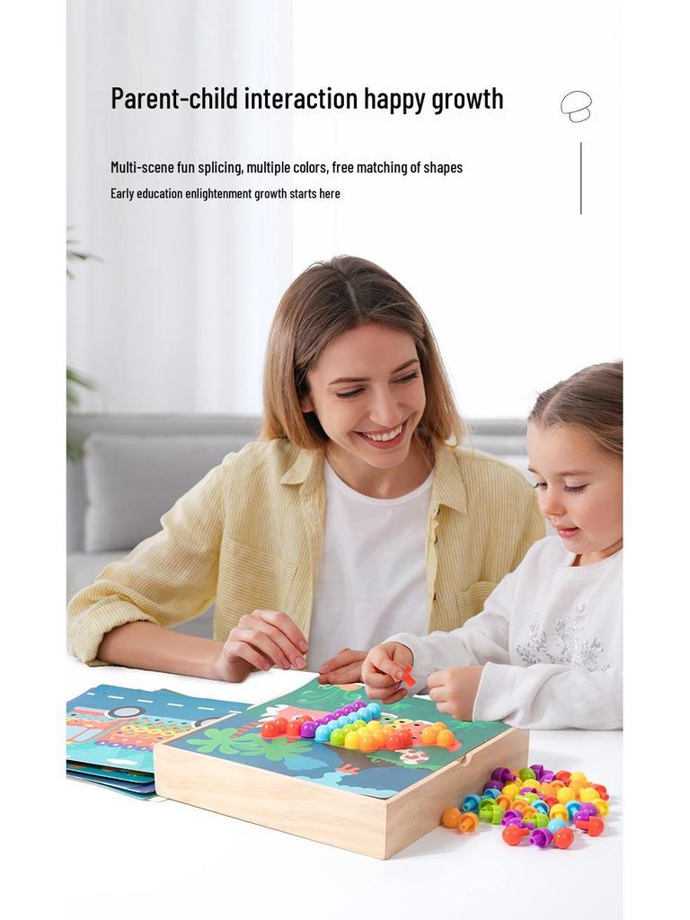 Toddler Gear Mushroom Peg Puzzle - Early Education Geometric Shapes, Creative Interlocking Board Toy