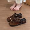 Retro flip-flops outer wear women's 2025 summer new French gentle style fashion heightened slope heel square head cool slippers