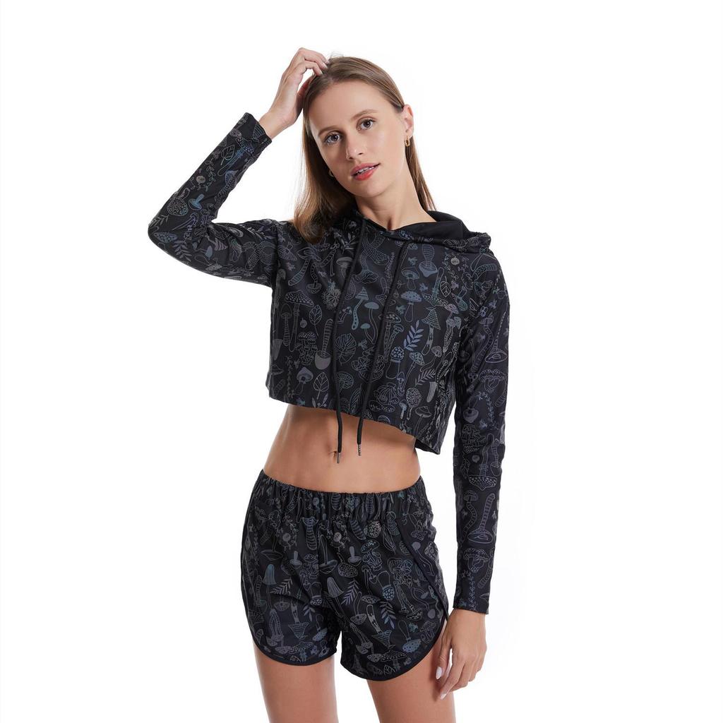 Women's Reflective Mushroom Print Hoodie - Trendy Colorful Pullover Top