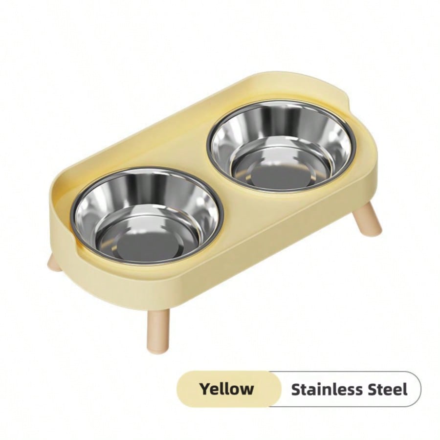 Elevated Stainless Steel/Plastic Pet Bowls Set with Stand, Dual Bowls for Small Dogs and Cats, with Splash Guard - Pet Feeder