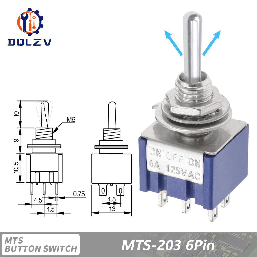 Miniature Lever Toggle Switch Single Pole Double Throw ON-OFF-ON /ON-ON 120VAC 6A 1/4 Inch Mounting MTS-102 103 202 203