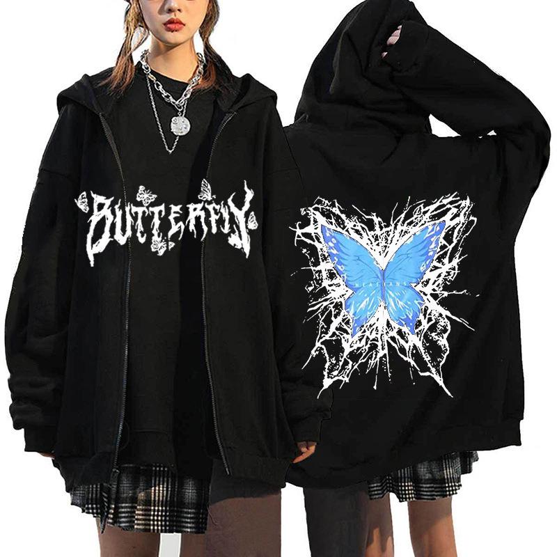 2023 Gothic Unisex Butterfly Skull Hoodie, Oversized Harajuku Style Sweatshirt for Couples