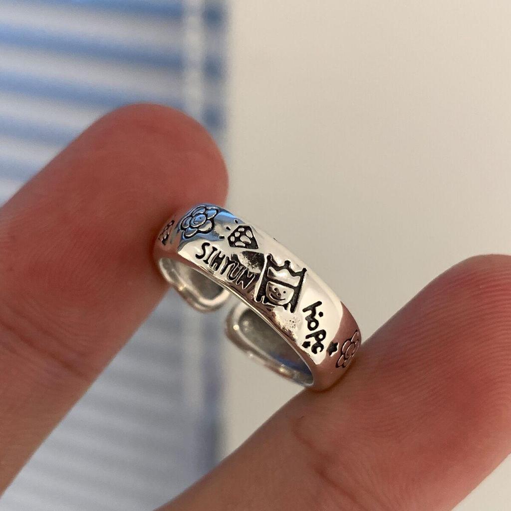 Retro Cartoon Bloem Graffiti Open Ring - Trendy Unisex Niche Ontwerp.