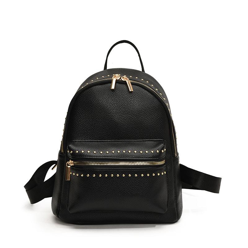 

Фактурная ретро-сумка с заклепками, осенне-зимний прилив, простая повседневная мода, иностранный стиль, узор личи, рюкзак 25*12*28 чёрный