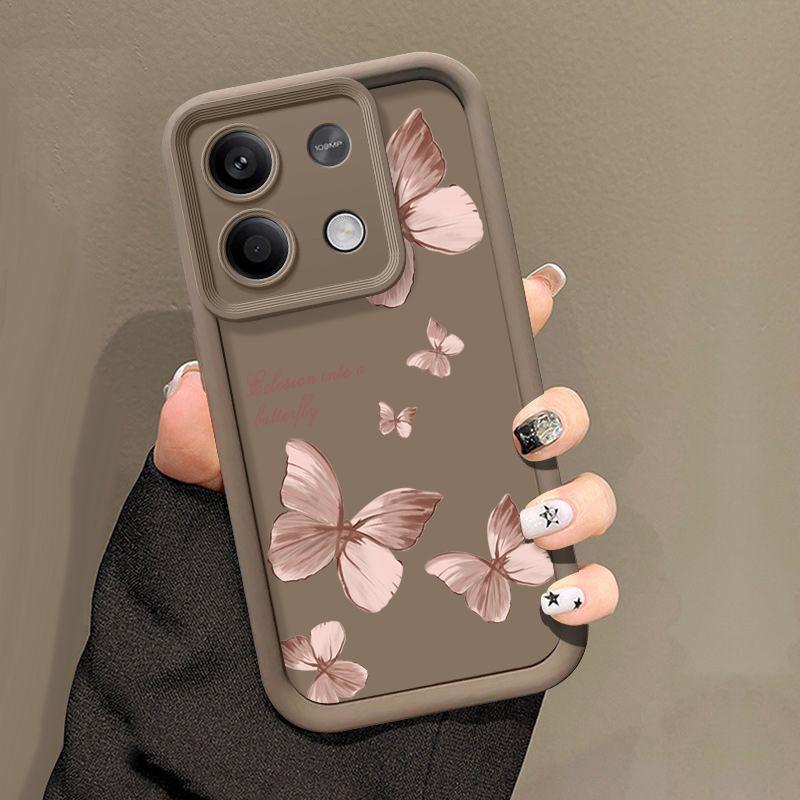 Solid Color Butterfly Pattern Matte Phone Case For Xiaomi 14T Pro 13T Poco F6 X6 Pro M6 X5 Redmi Note 14 Pro 13 12 11 10 Shockproof TPU Soft Cover