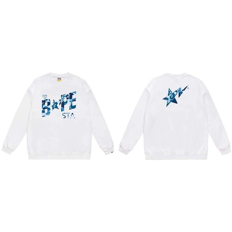 BAPE-Style Heavyweight Cotton Crewneck Sweatshirt Mens Oversized Streetwear Pullover Fall