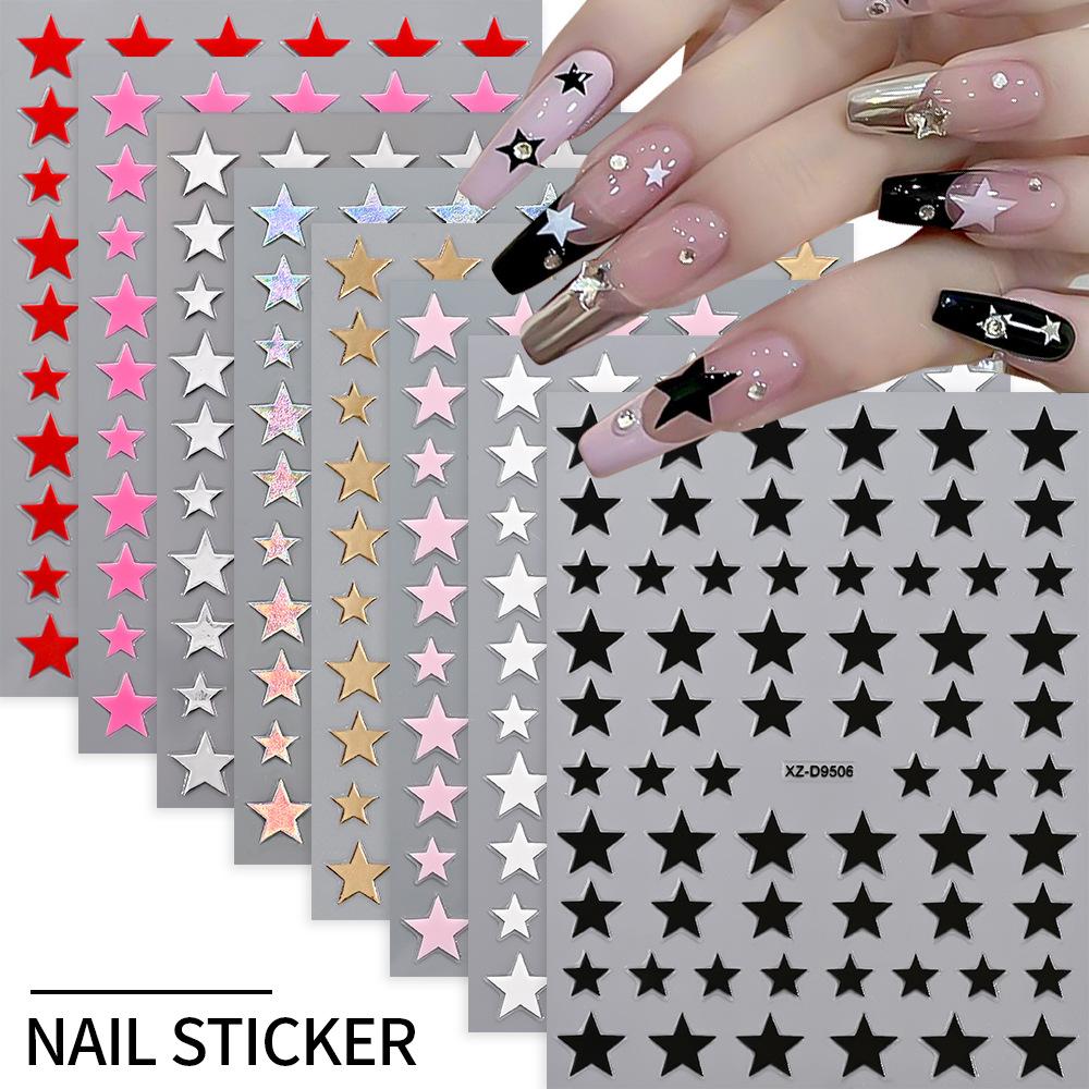 8pcs/set 3D Metallic Gold & Silver Star Nail Stickers, 8pcs Y2K Pentagram Holographic Sliding Elegant Charm Nail Art Decorative DIY Nail Accessories