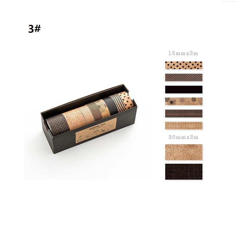8pcs/set Kraft Paper Tape Masking Pattern Vintage Traveller s Notebook Craft For Creative Projects 3#