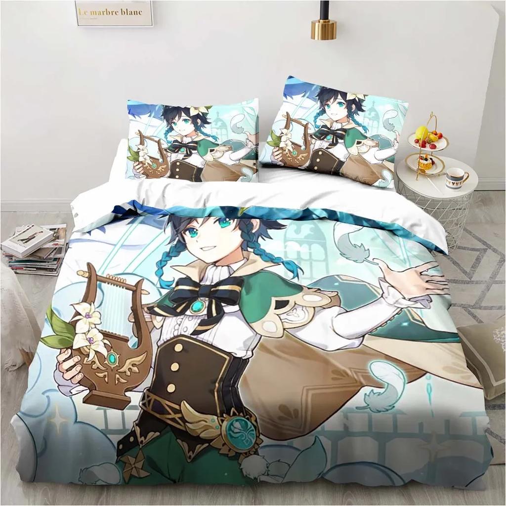 Kreslený Anime Genshin Impact Herný posteľný set do spálne Prikrývky na posteľnú bielizeň Pohodlná obliečka na paplón Prikrývka a obliečka na vankúš