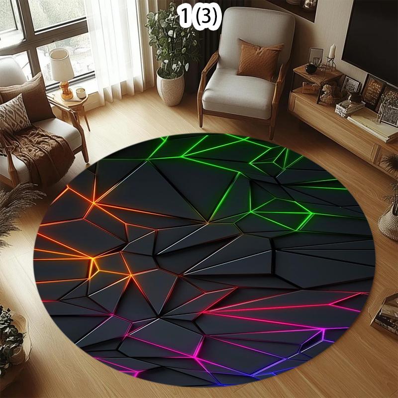 

Colorful Geometric Circular Carpet Technology Oriented Home Decoration Floor Mat Living Room Bedroom Entrance Non Slip Door Mat 100cm x 100cm