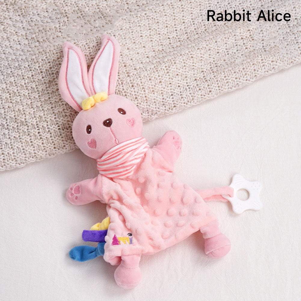 Baby Sleep Aid Plush Calming Toy Interactive Hand Puppet Soft Blanket With Chewable Silicone Teether Newborn Sensory Toy