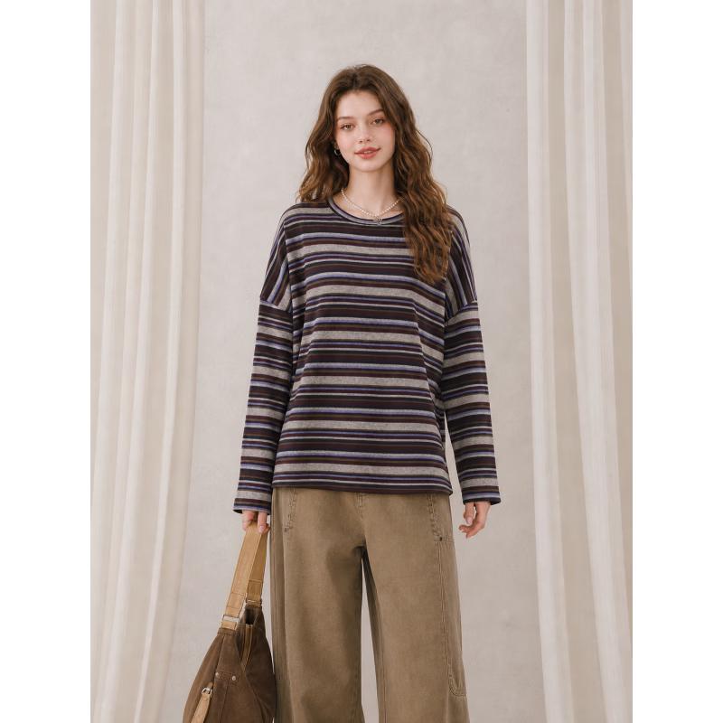 CHOCOOLATE Women's Retro Striped Long Sleeve T-Shirt