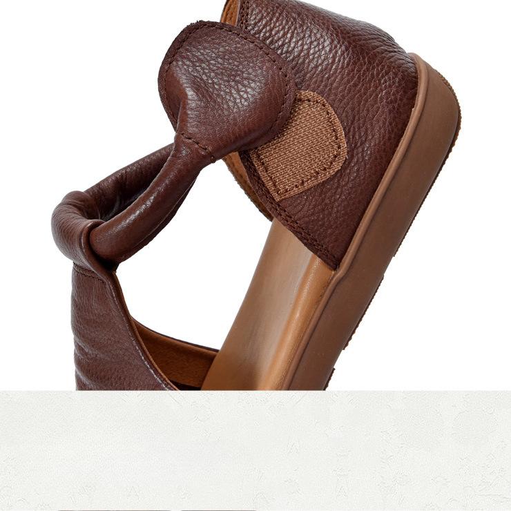 Johnature Peep Toe Flat Sandals Retro Genuine Leather Comfortable Soft Sole Versatile Women's Shoes