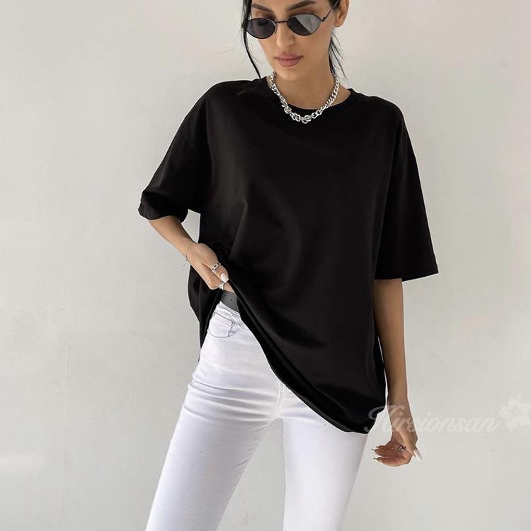 Women's Oversized Short Sleeve T-Shirts Basic Crewneck Tee Summer Breathable Loose Fit Casual Workout Solid Color Cotton Pullover Tops for Women