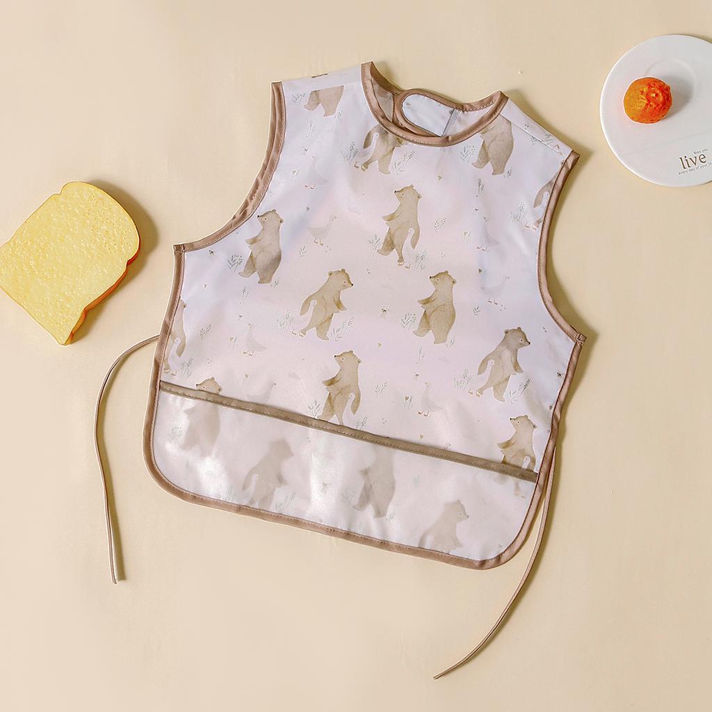 HappyFlute New One Piece With Pocket Waterproof Cartoon Printing Sleeveless Hook&Loop Design Multifunction Use Baby Bib
