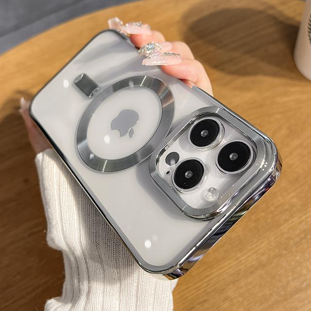

Роскошный прозрачный мягкий силиконовый чехол для телефона Iphone 11 12 13 14 Pro Max, прозрачный магнитный чехол с беспроводной зарядкой Magsafe For iPhone 14 Plus серебряный