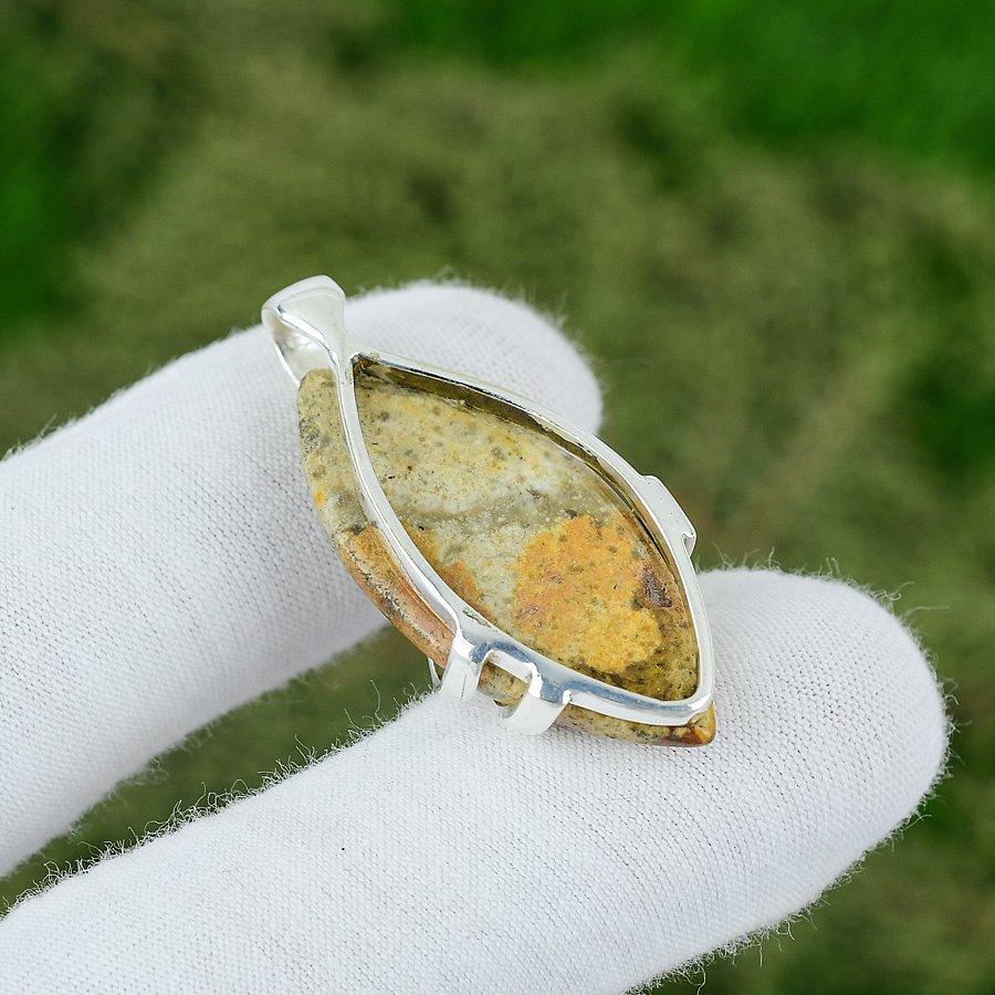 Sterling Silver Marquise Polychrome Jasper Gemstone Sister Bezel Wedding Pendant
